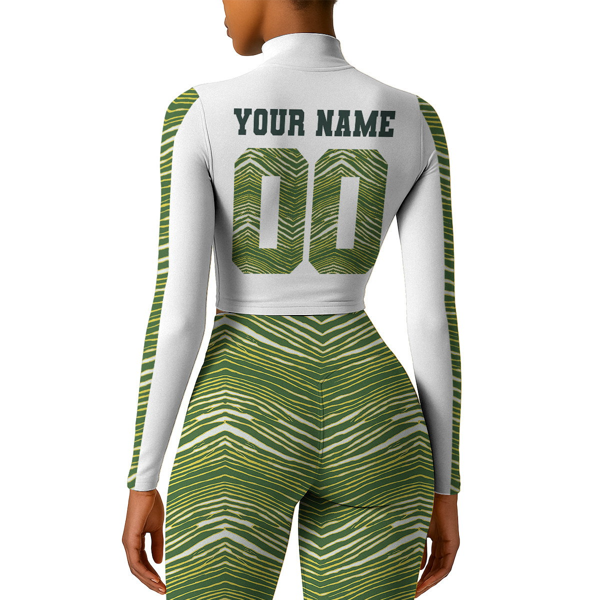 Premium NFL GB Long-Sleeve Crop Top Sports Jacket and Leggings V1 NMD TTV