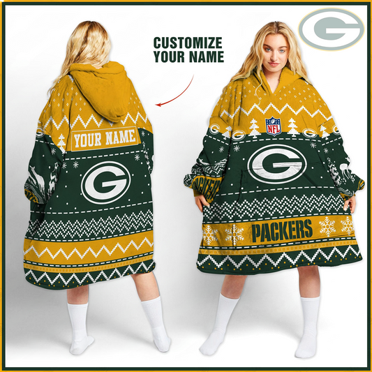Premium NFL GB Merry Christmast Fleece Hoodie Blanket V1 NMD TTV