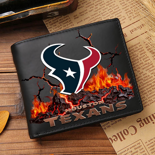 Premium NFL HOU Cracked Fire Leather Wallet V1 NMD TTV
