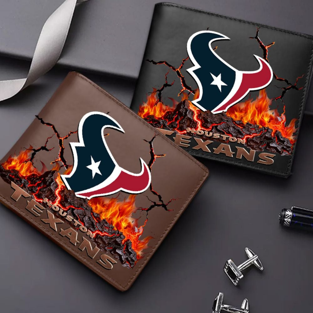 Premium NFL HOU Cracked Fire Leather Wallet V1 NMD TTV