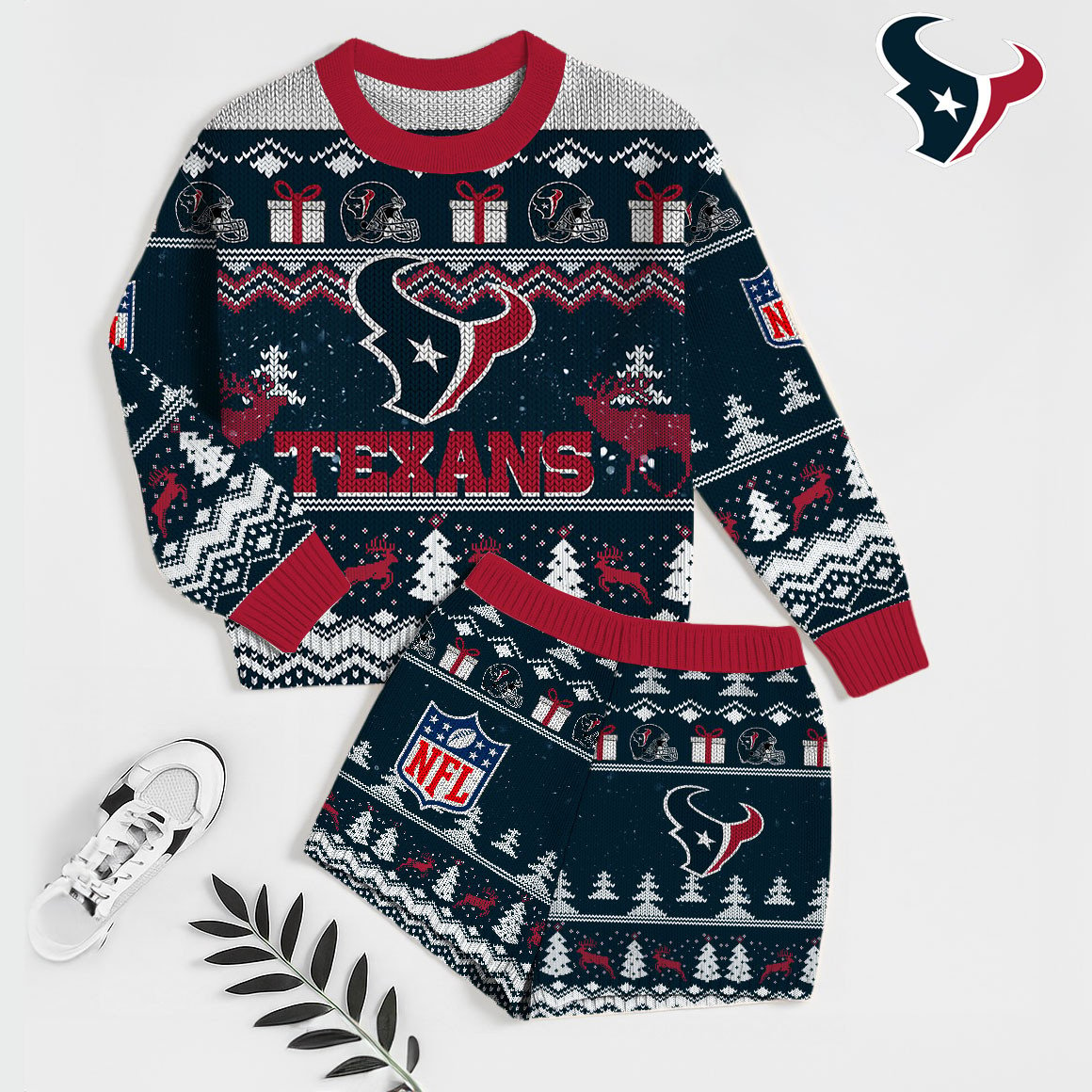 Premium NFL HOU Holiday Sweatshirt & Shorts Set V1 NMD TTV