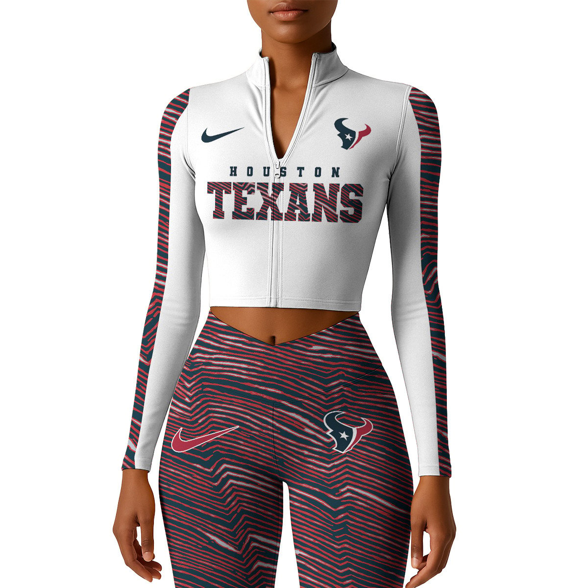 Premium NFL HOU Long-Sleeve Crop Top Sports Jacket and Leggings V1 NMD TTV