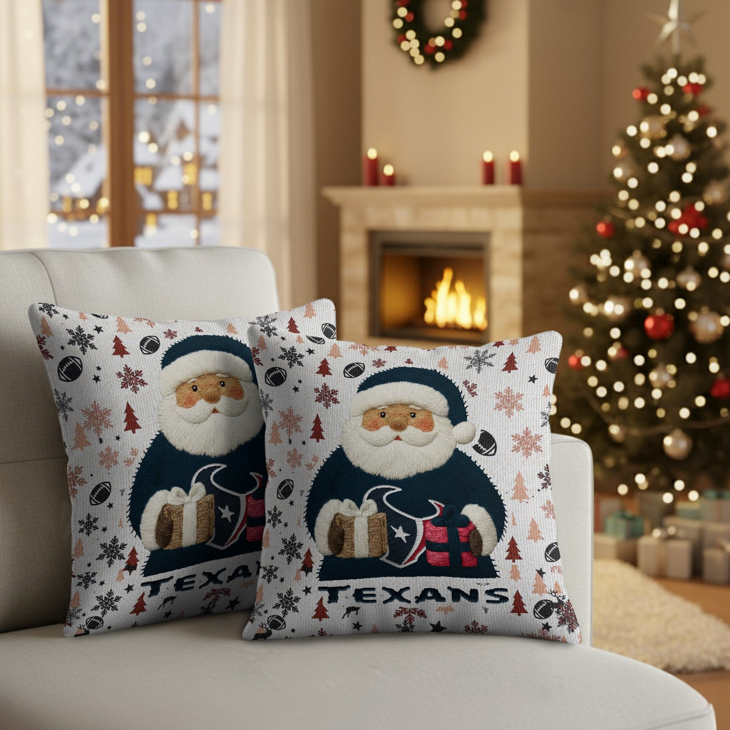 Premium NFL HOU Santa Christmas Pillow V1 NMD TTV