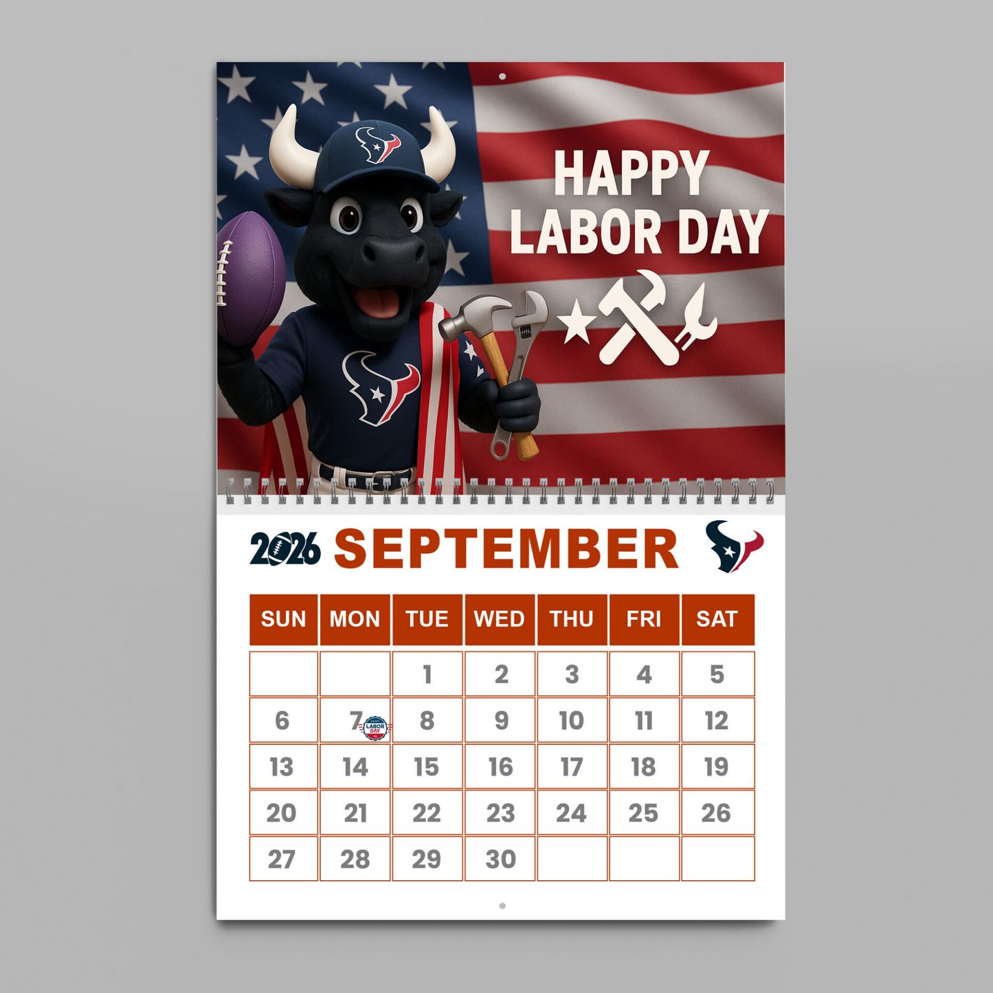 Premium NFL HOU Wall Calendar 2026 V1 NMD TTV