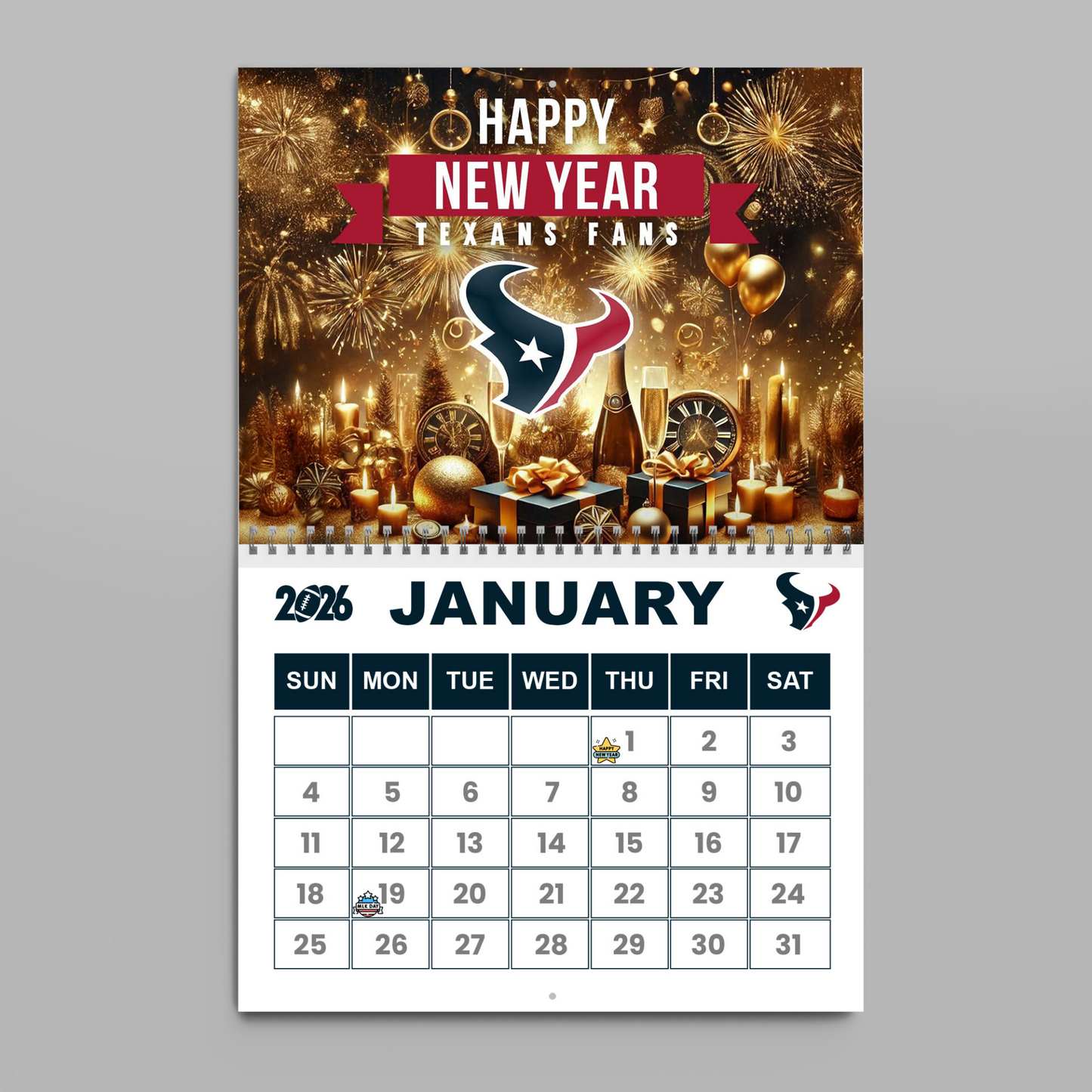 Premium NFL HOU Wall Calendar 2026 V1 NMD TTV
