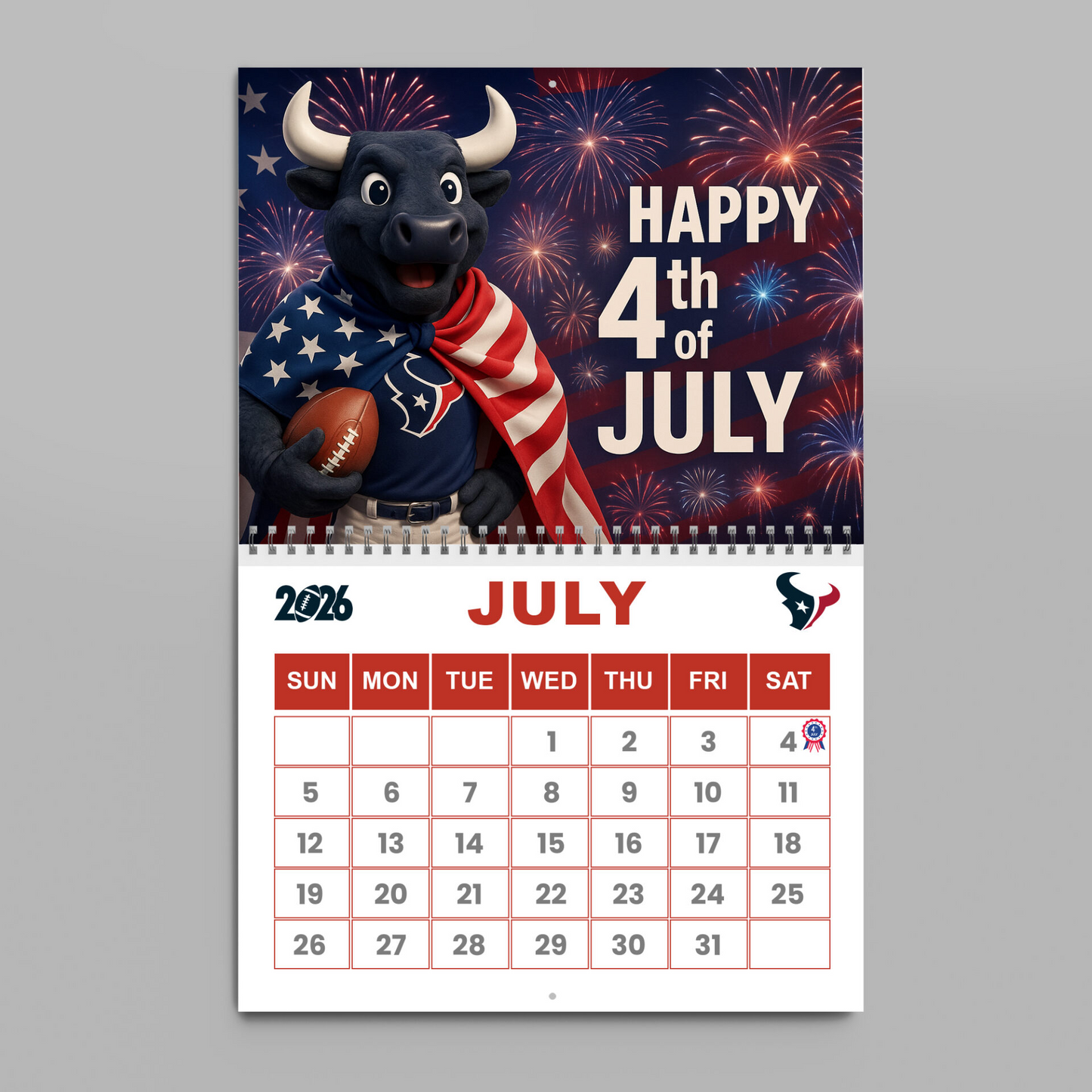 Premium NFL HOU Wall Calendar 2026 V1 NMD TTV