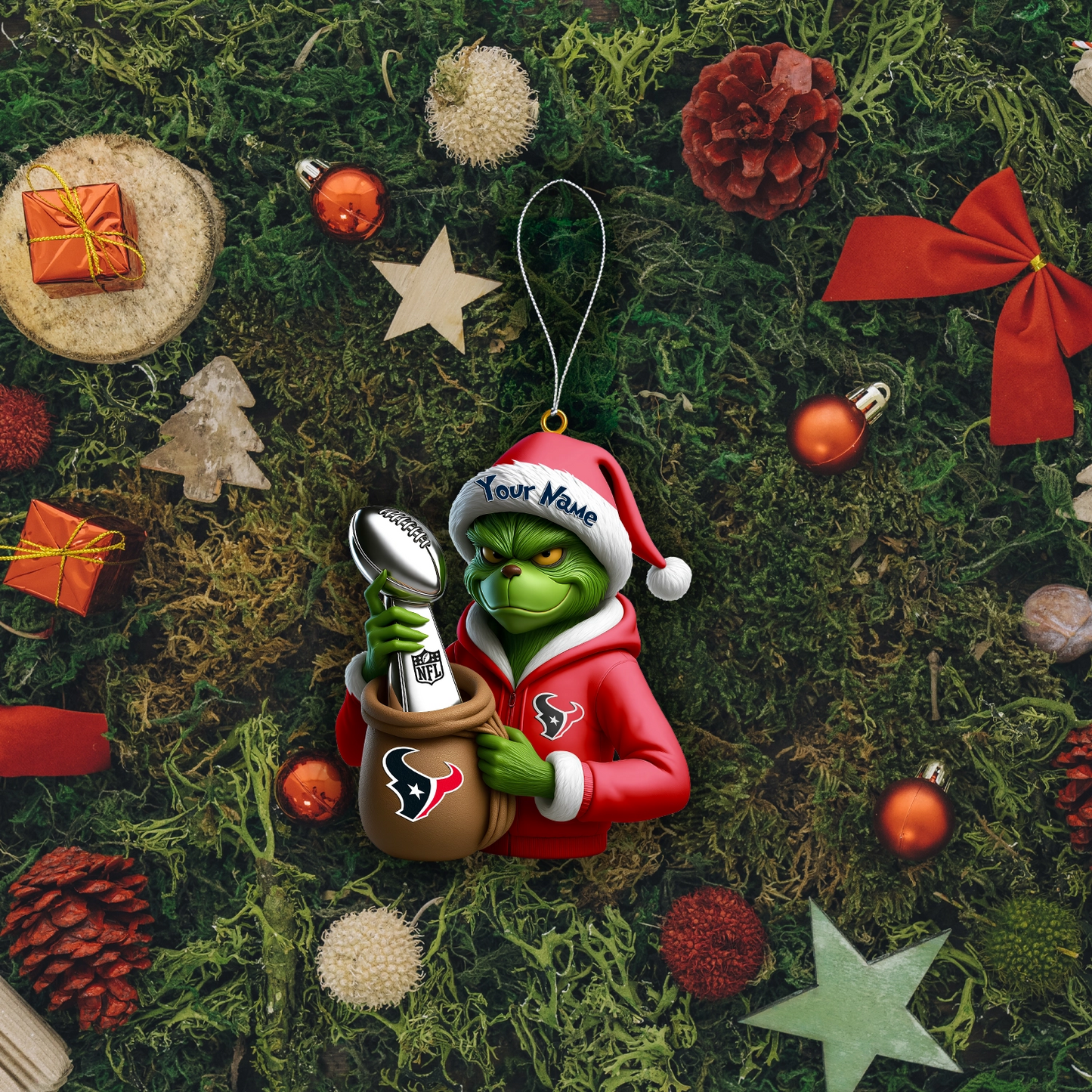 Premium NFL HOU x The Grinch Christmas Ornament V1 NMD TTV