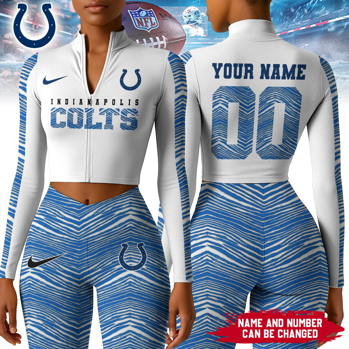 Premium NFL IND Long-Sleeve Crop Top Sports Jacket and Leggings V1 NMD TTV