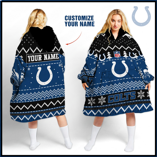 Premium NFL IND Merry Christmast Fleece Hoodie Blanket V1 NMD TTV