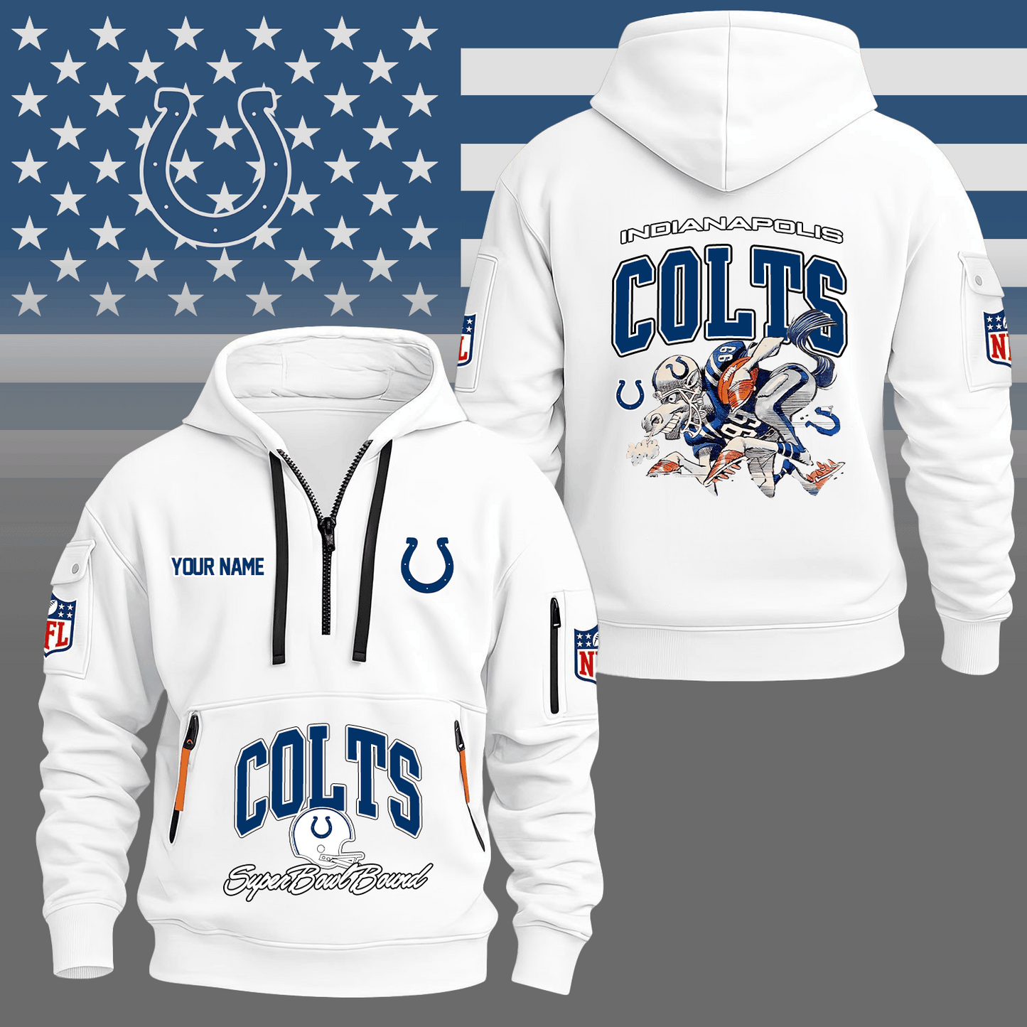 Premium NFL IND Super Bowl Hoodie Half Zipper V1 NMD TTV