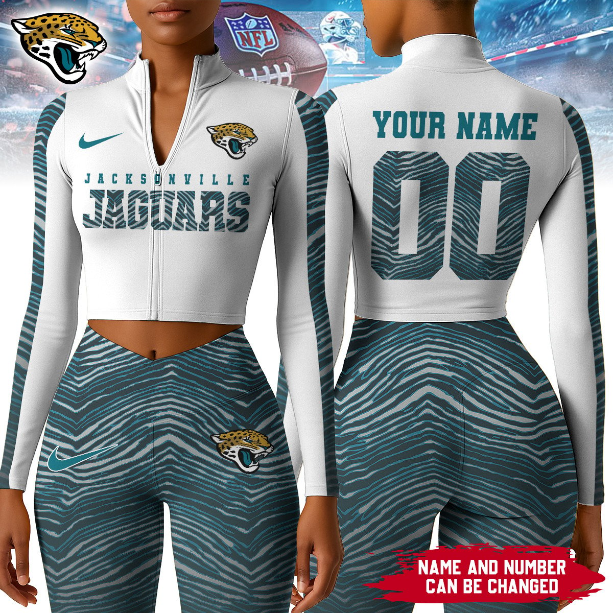 Premium NFL JAC Long-Sleeve Crop Top Sports Jacket and Leggings V1 NMD TTV