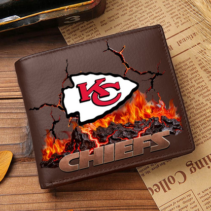 Premium NFL KC Cracked Fire Leather Wallet V1 NMD TTV
