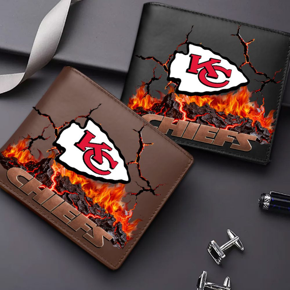 Premium NFL KC Cracked Fire Leather Wallet V1 NMD TTV