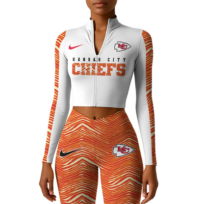 Premium NFL KC Long-Sleeve Crop Top Sports Jacket and Leggings V1 NMD TTV