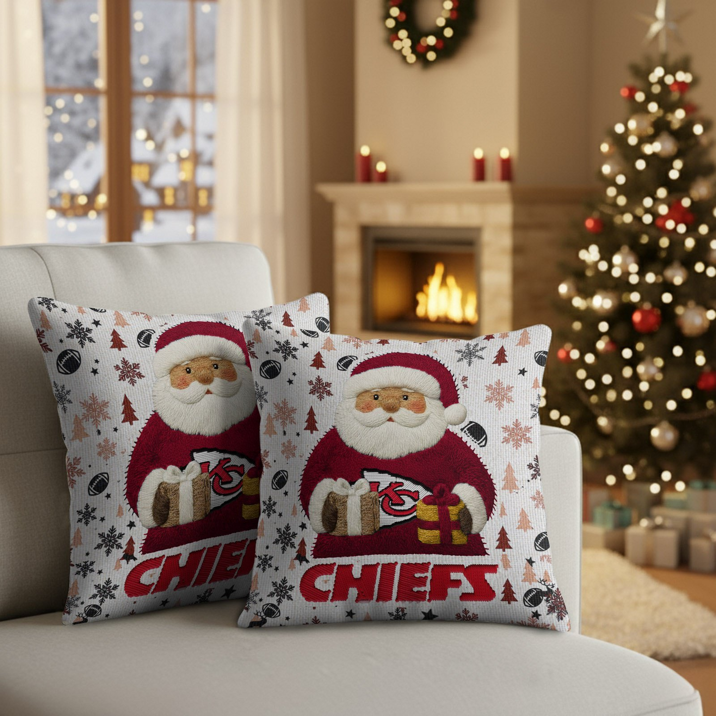 Premium NFL KC Santa Christmas Pillow V1 NMD TTV