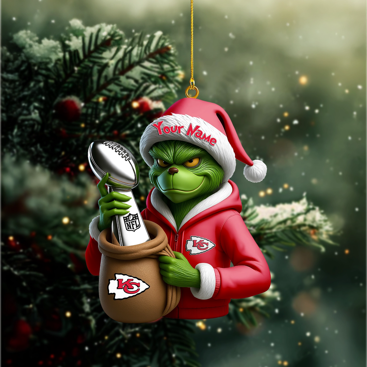Premium NFL KC x The Grinch Christmas Ornament V1 NMD TTV