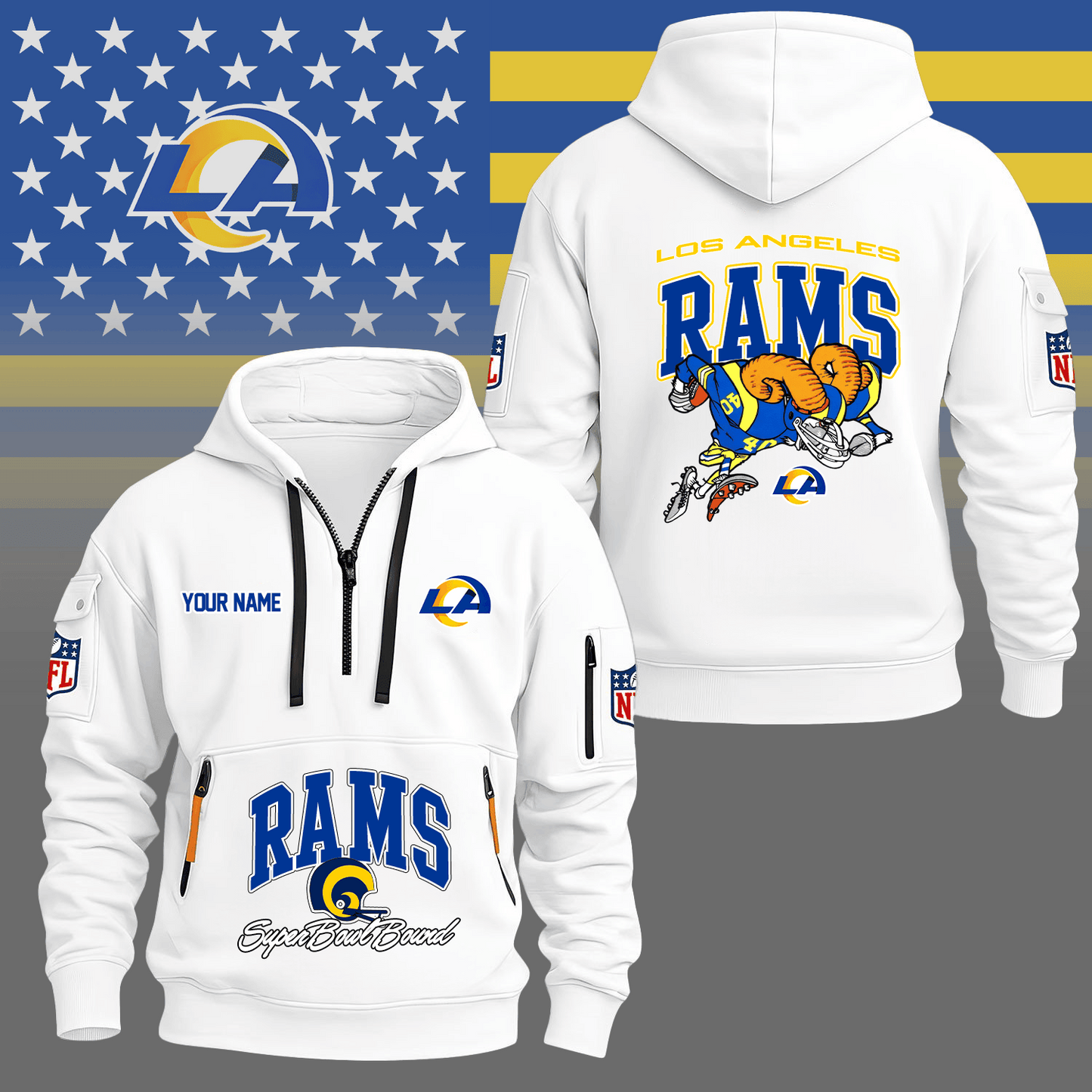 Premium NFL LAR Super Bowl Hoodie Half Zipper V1 NMD TTV
