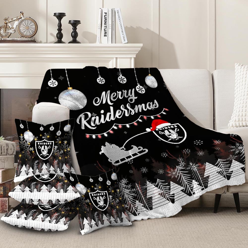 Premium NFL LV Christmas Fleece Blanket & Throw Pillow Combo V1 NMD NHM
