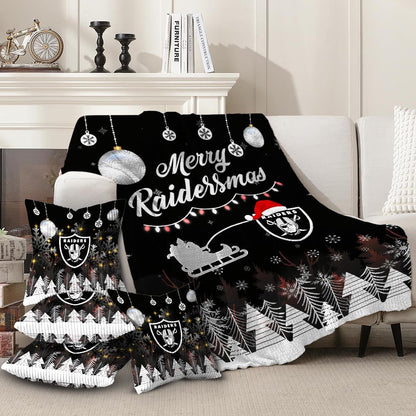 Premium NFL LV Christmas Fleece Blanket & Throw Pillow Combo V1 NMD NHM
