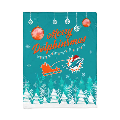 Premium NFL MIA Christmas Fleece Blanket & Throw Pillow Combo V1 NMD NHM