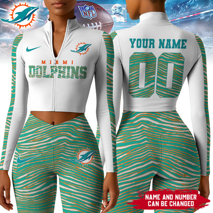 Premium NFL MIA Long-Sleeve Crop Top Sports Jacket and Leggings V1 NMD TTV