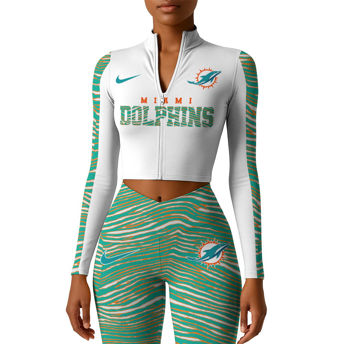 Premium NFL MIA Long-Sleeve Crop Top Sports Jacket and Leggings V1 NMD TTV