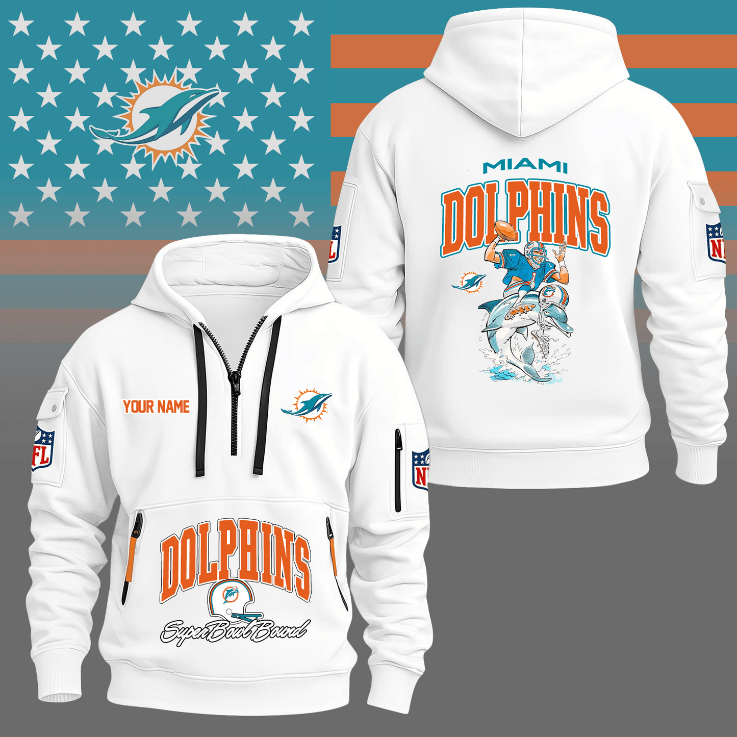 Premium NFL MIA Super Bowl Hoodie Half Zipper V1 NMD TTV