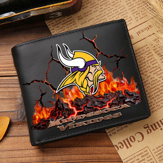 Premium NFL MIN Cracked Fire Leather Wallet V1 NMD TTV