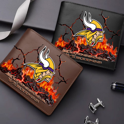 Premium NFL MIN Cracked Fire Leather Wallet V1 NMD TTV