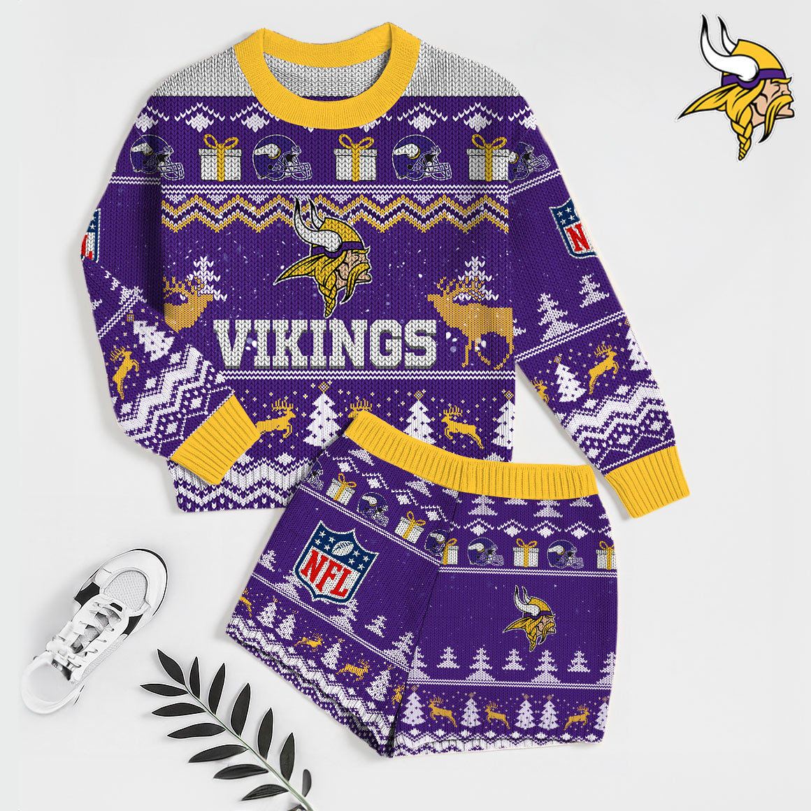 Premium NFL MIN Holiday Sweatshirt & Shorts Set V1 NMD TTV