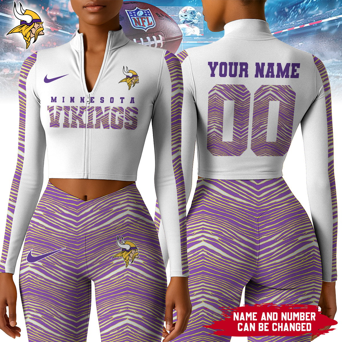 Premium NFL MIN Long-Sleeve Crop Top Sports Jacket and Leggings V1 NMD TTV