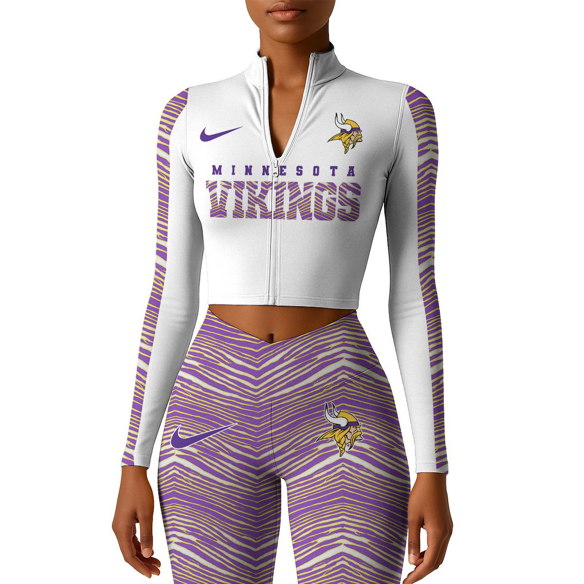 Premium NFL MIN Long-Sleeve Crop Top Sports Jacket and Leggings V1 NMD TTV