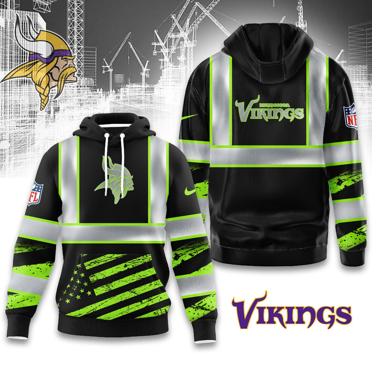 Premium NFL MIN Safety Hi-Vis Hoodie V1 NMD TTV