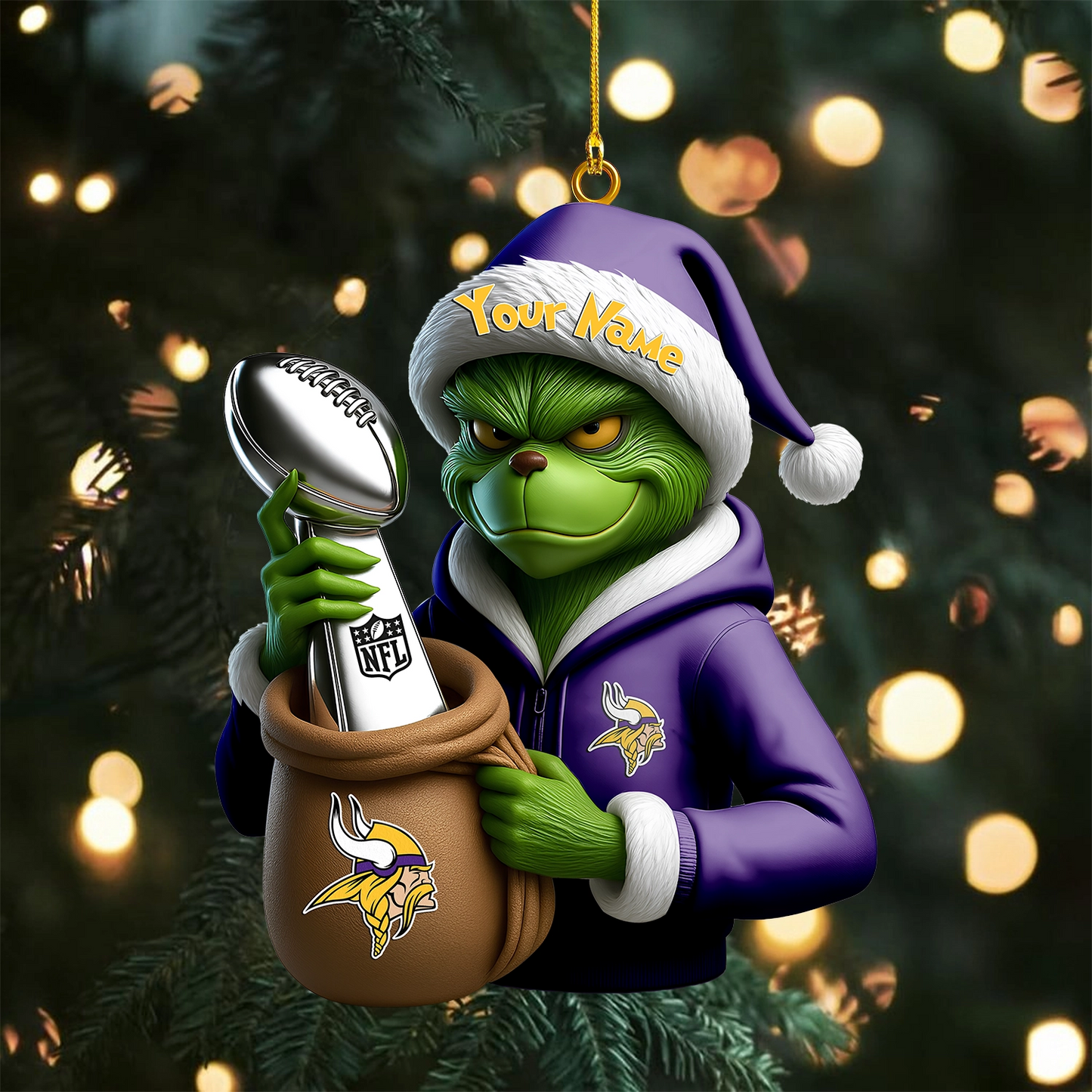 Premium NFL MIN x The Grinch Christmas Ornament V1 NMD TTV