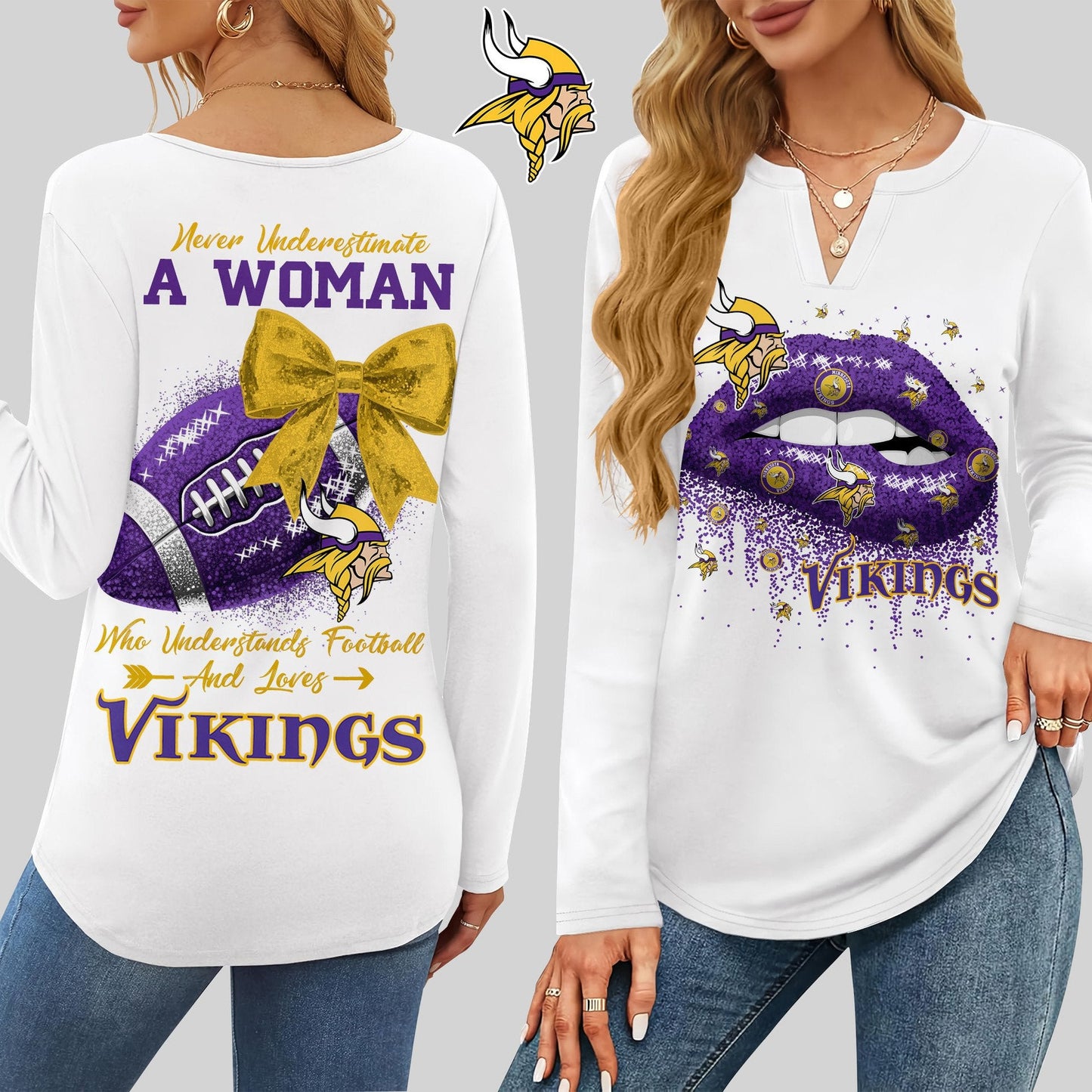 Premium NFL MIN X V-neck Long Sleeve Shirt NDT NHM