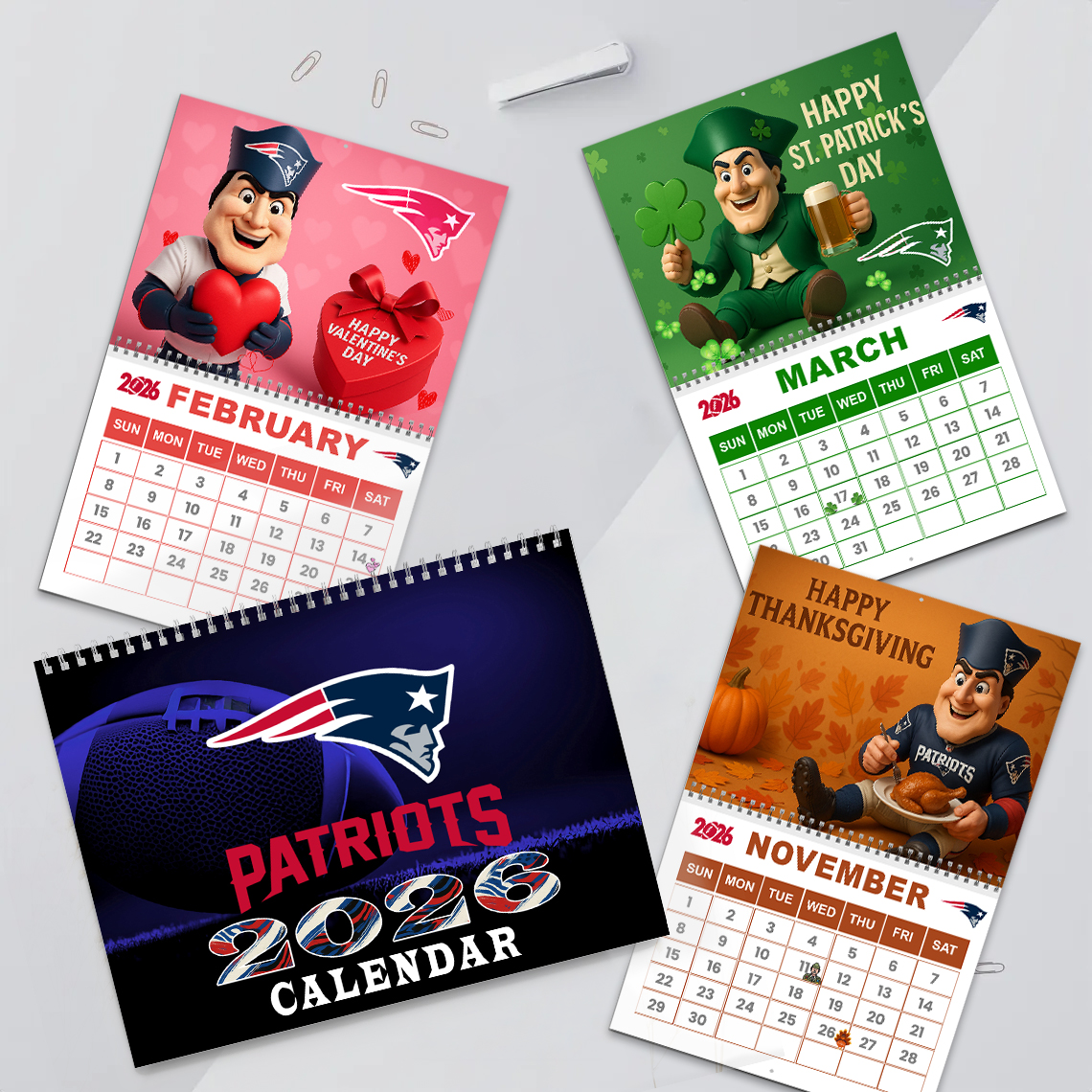 Premium NFL NE Wall Calendar 2026 V1 NMD TTV