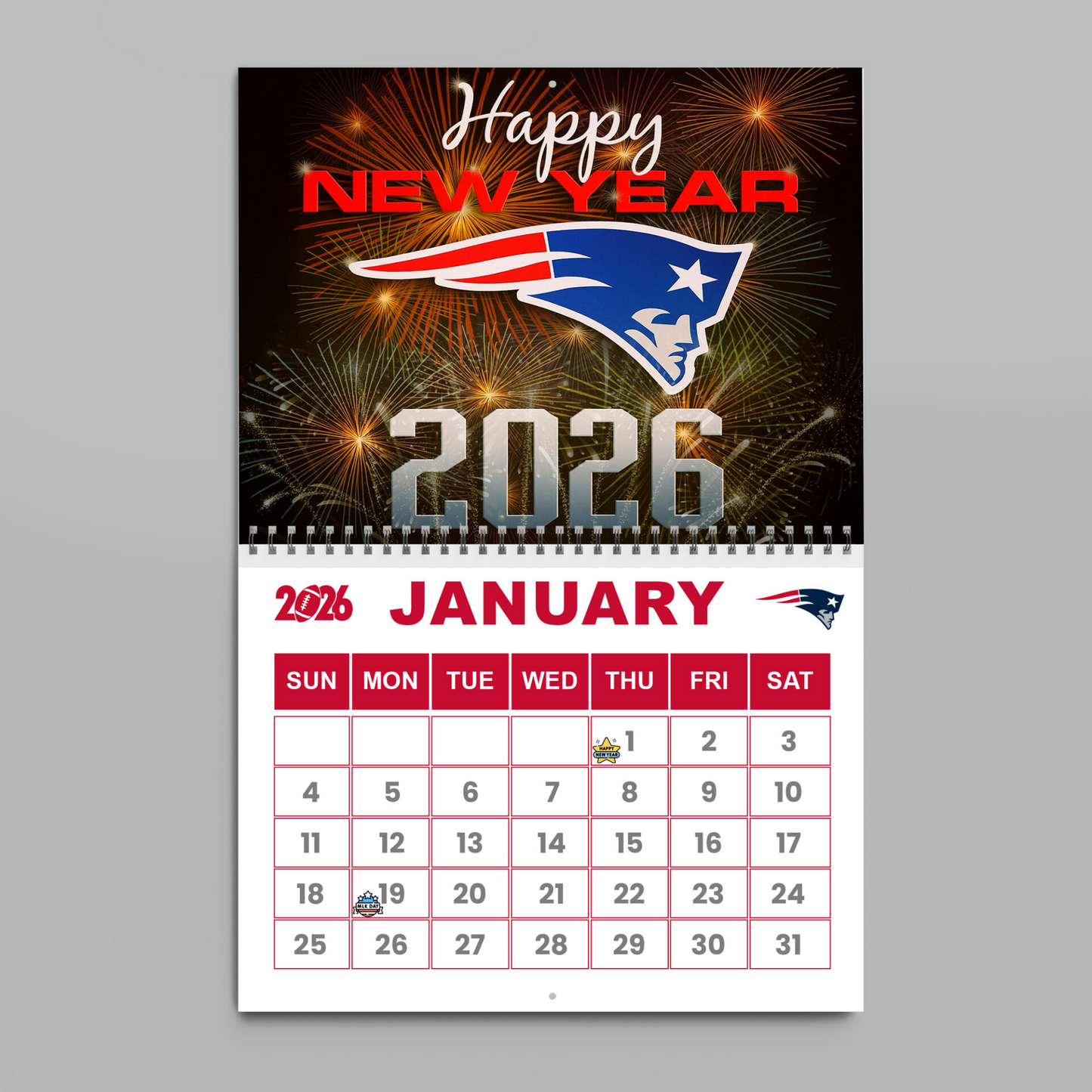 Premium NFL NE Wall Calendar 2026 V1 NMD TTV