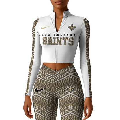 Premium NFL NO Long-Sleeve Crop Top Sports Jacket and Leggings V1 NMD TTV