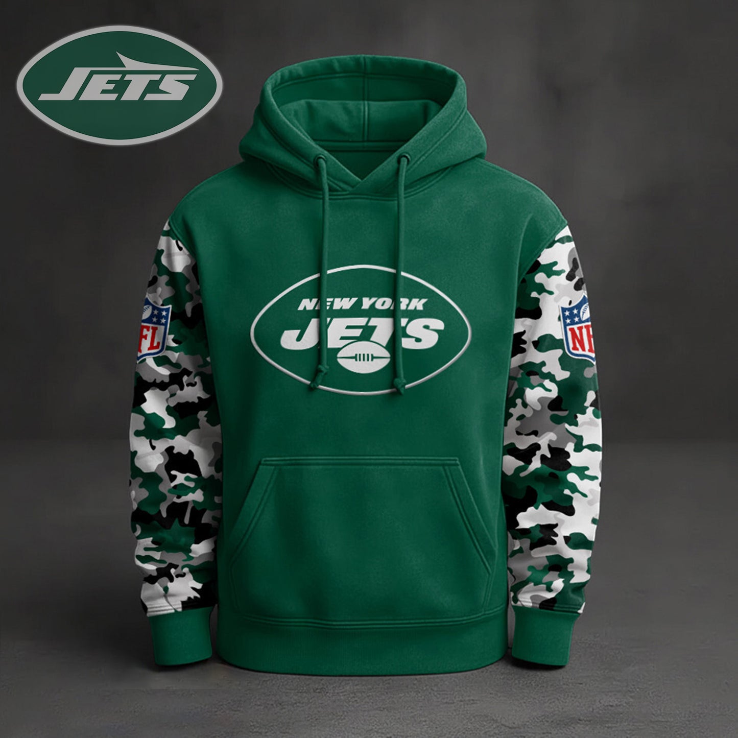 Premium NFL NYJ Camo Arm Pullover Hoodie V1 NMD NHM