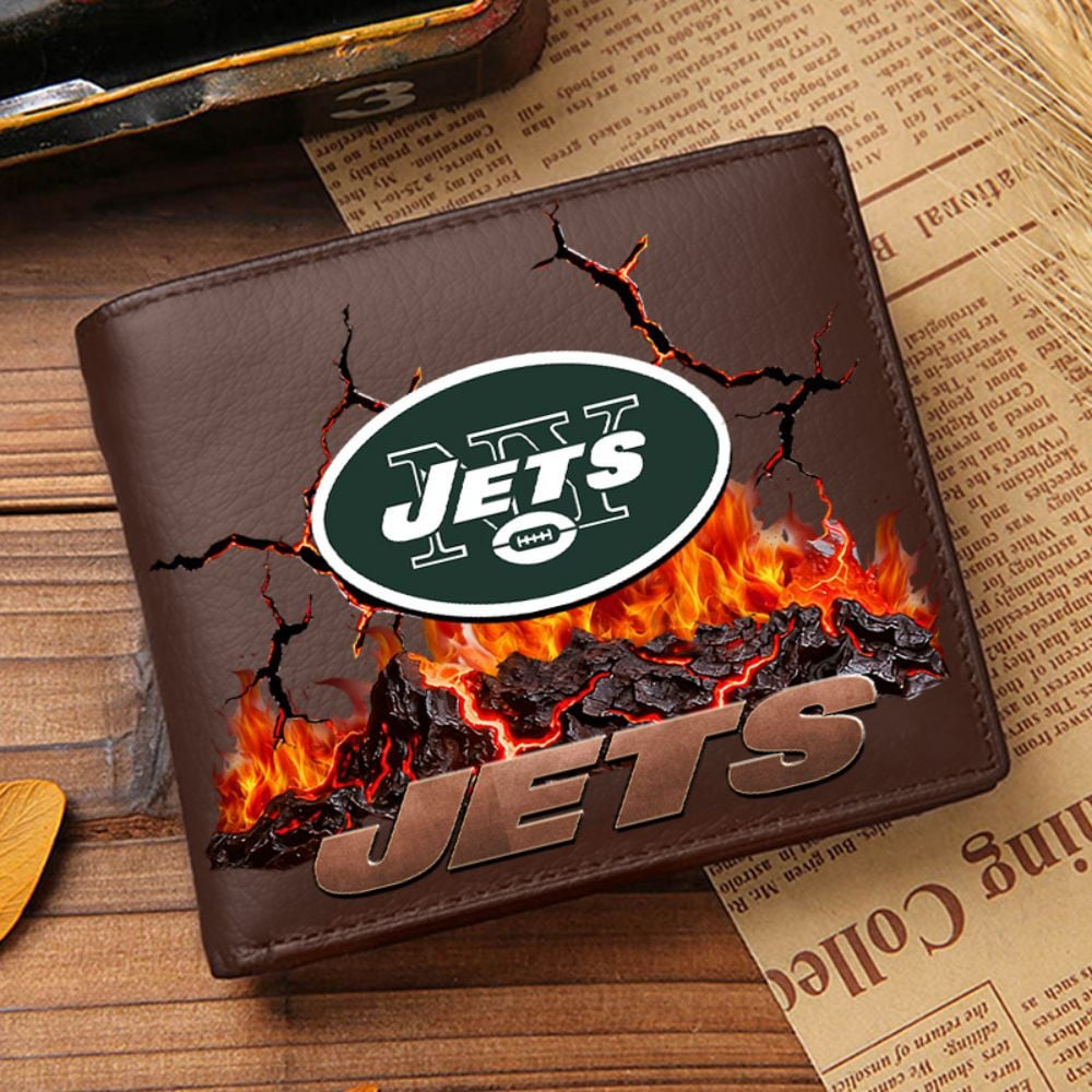 Premium NFL NYJ Cracked Fire Leather Wallet V1 NMD TTV