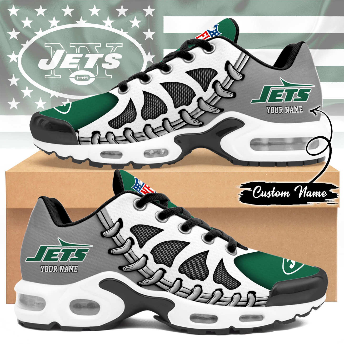 Premium NFL NYJ Spine Rush Air Max Sneaker V4 NMD  TTV