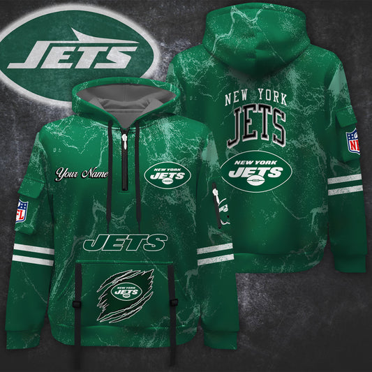 Premium NFL NYJ Vintage Pattern Quarter Zip Hoodie V1 NMD NHM