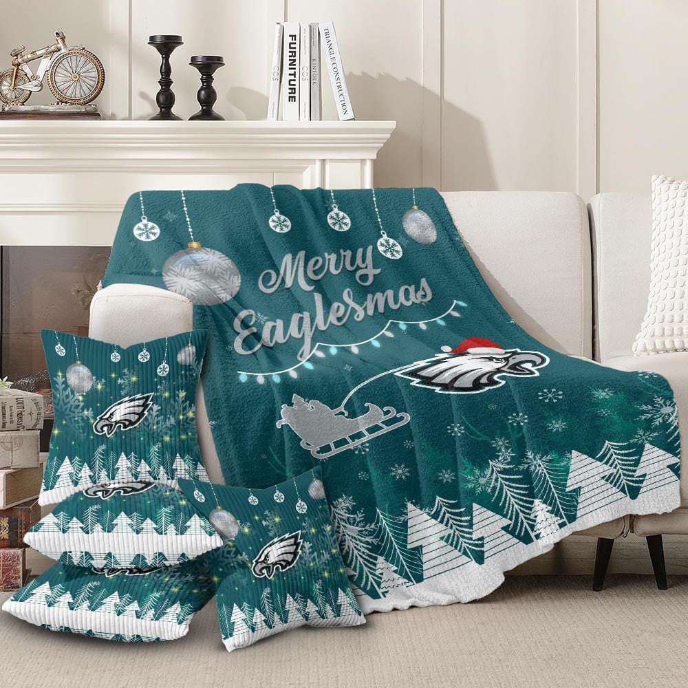 Premium NFL PHI Christmas Fleece Blanket & Throw Pillow Combo V1 NMD NHM