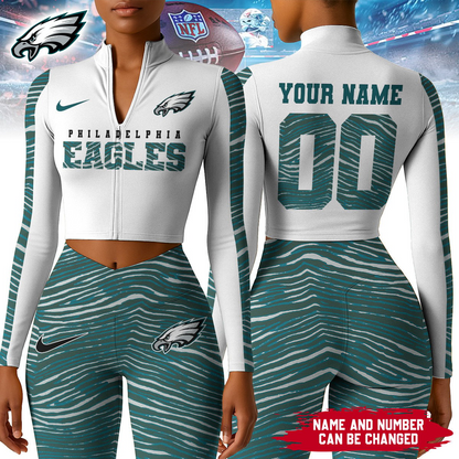 Premium NFL PHI Long-Sleeve Crop Top Sports Jacket and Leggings V1 NMD TTV