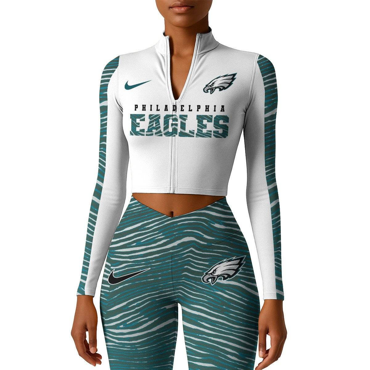 Premium NFL PHI Long-Sleeve Crop Top Sports Jacket and Leggings V1 NMD TTV