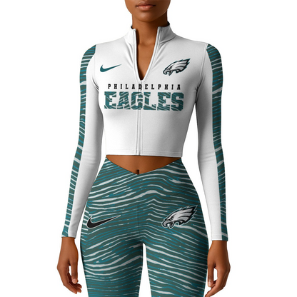 Premium NFL PHI Long-Sleeve Crop Top Sports Jacket and Leggings V1 NMD TTV