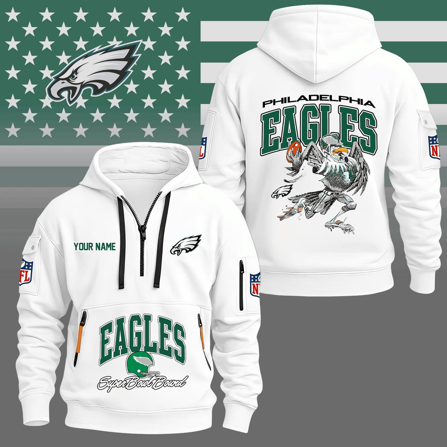 Premium NFL PHI Super Bowl Hoodie Half Zipper V1 NMD TTV