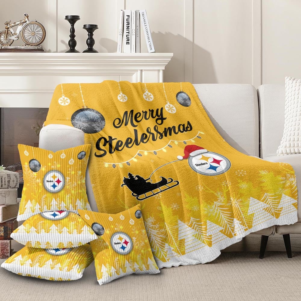 Premium NFL PIT Christmas Fleece Blanket & Throw Pillow Combo V1 NMD NHM