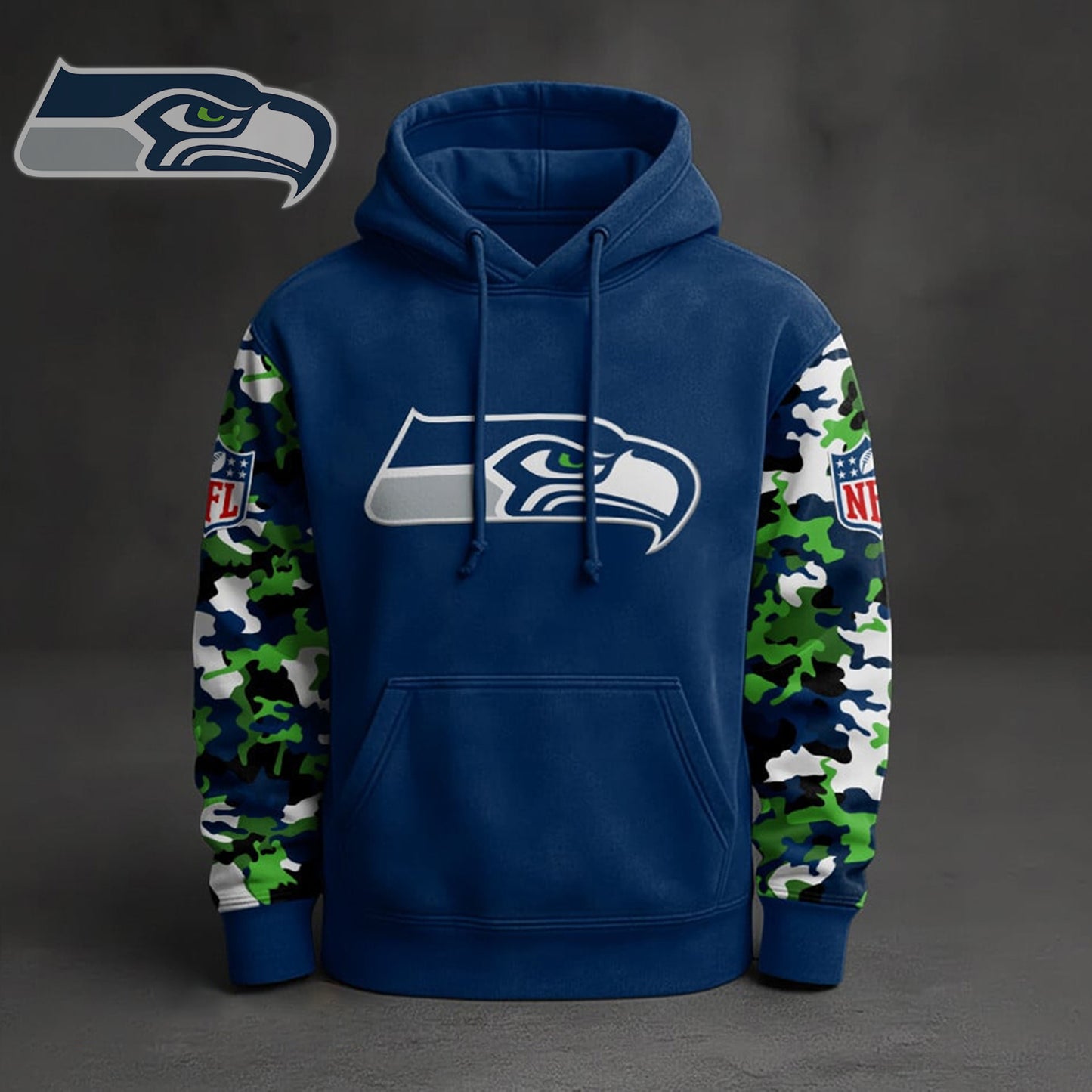 Premium NFL SEA Camo Arm Pullover Hoodie V1 NMD NHM
