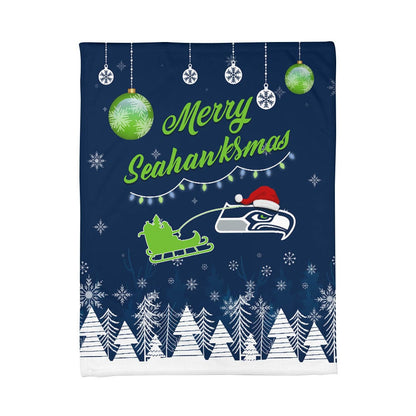 Premium NFL SEA Christmas Fleece Blanket & Throw Pillow Combo V1 NMD NHM